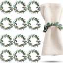 Napkin Rings Set of 12 Eucalyptus Leaf Napkin Rings Rustic Farmhouse Greenery Spring Wreath Ring Holders for Wedding Banquet Christmas Dining Table Decoration(White Berries)