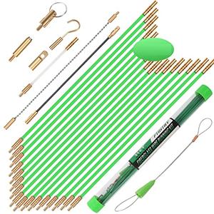 FTIHTRY 45FT Fiberglass Running Electrical Wire Cable Glow Rods Wire Pulling, Fish Rods Electrical Kit with 8 Different Attachments and Fish Tape Wire Puller Kit