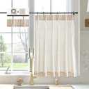 LIMON HOME Beige Striped Linen Kitchen Curtains 30" W x 24" L Pinch Pleat Cafe Curtains 1 Panels