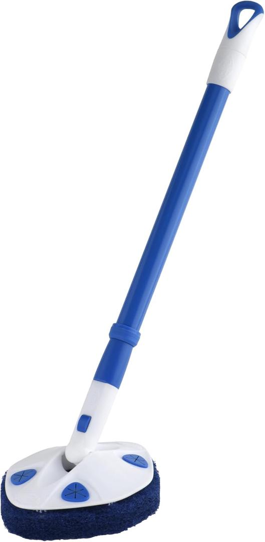 Clorox Extendable Tub & Tile Scrubber  Heavy Duty Brush with Pivoting Head, Replaceable Pad, Works with Clorox Wipes for Easy Bathroom Cleaning, Blue