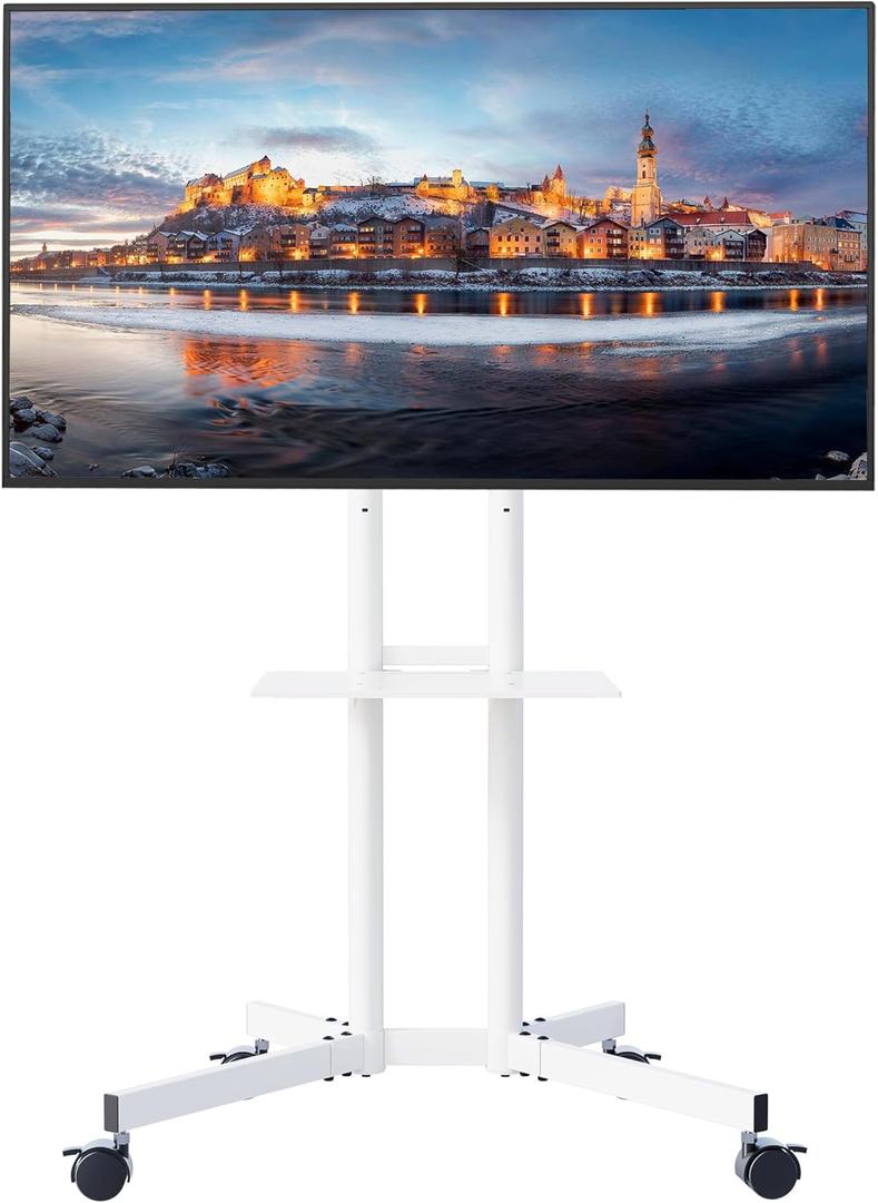 BONTEC Mobile TV Stand with Tilt Function, Rolling TV Cart for 3285 Inch LED LCD OLED Flat & Curved TVs, Portable Stand with Laptop Shelf, Locking Wheels, Max VESA 600x400mm, 121 lbs Capacity, Beige