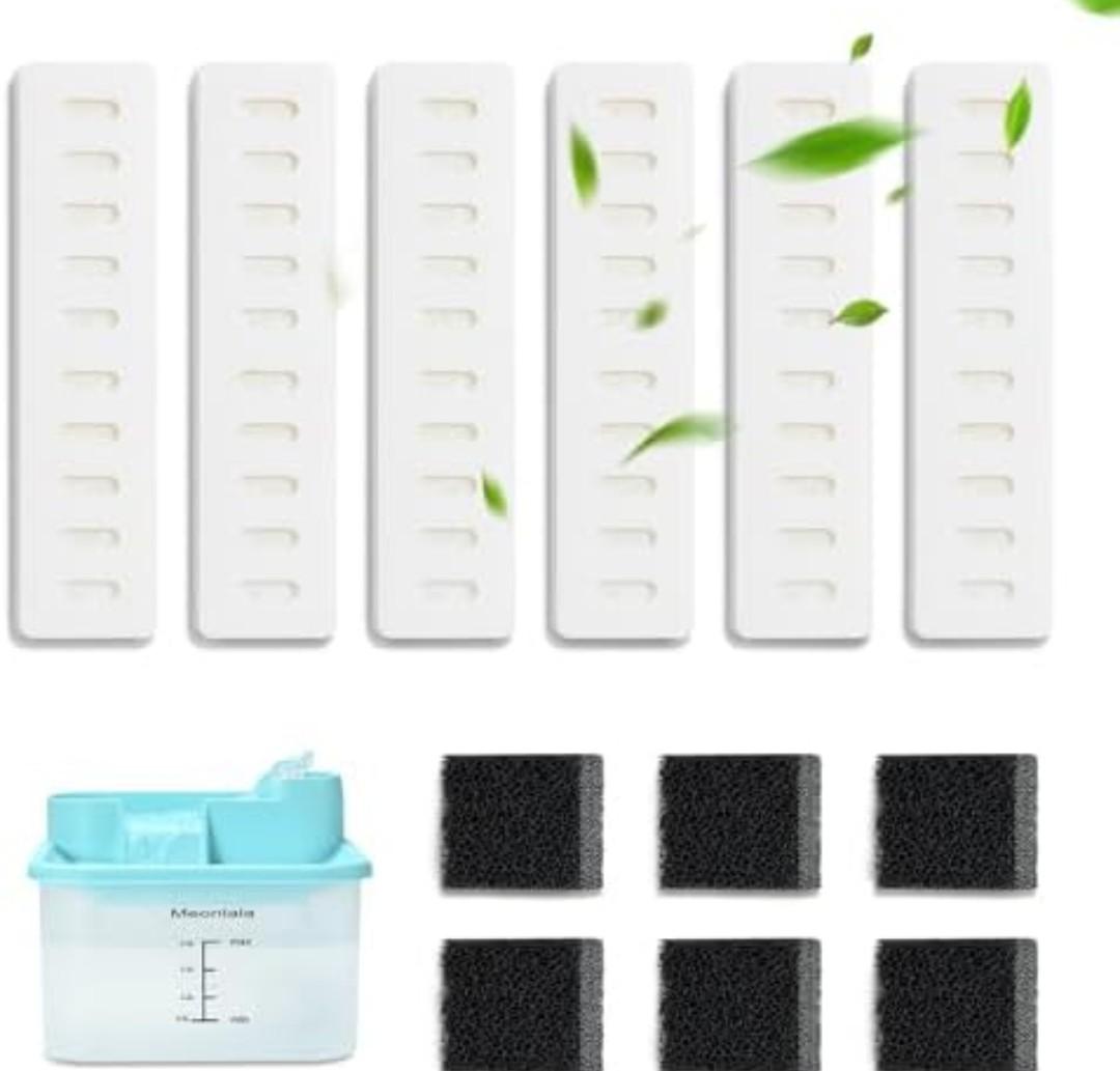 12Pcs Pet Fountain Filters Replacement Compatible with Meonlala 68oz/2L Cat Water Fountain(6 Sponge+6 Resin Filters)
