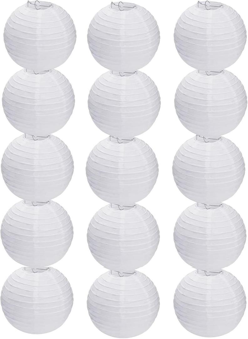 15pcs White Paper Lanterns Hanging Ball Lanterns for Birthday Wedding Bridal Baby Shower Art Class Home Outdoor Indoor Party Decoration (6 inch)