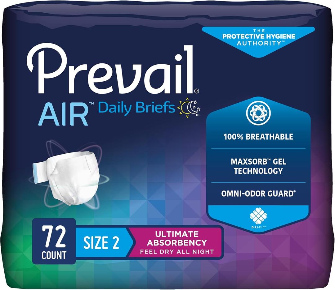 Prevail Breezers 360 Incontinence Briefs, Ultimate Absorbency, Size Two, 72 Count (Size 2)