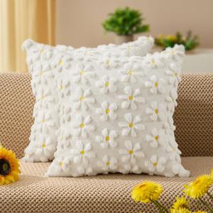 DFXSZ Spring Summer Pillow Covers 20x20 inch Set of 2 Farmhouse Decor Yellow Flower Heart Daisy Soft Plush Faux Fur Jacquard Throw Pillows for Bedroom Sofa Holiday Spring Summer Home Decor PTK024A20