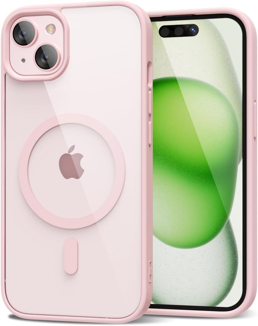 oakxco for iPhone 15 Plus Case Clear Magnetic Compatible with Magsafe, Thin Slim Transparent Non Yellowing, Hybrid Soft Silicone Bumper & Hard Plastic Protective Cover for Women, Light Pink