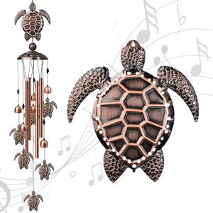 Sea Turtle Wind Chimes for Outside, 35" Decorative Wind Chimes Turtle Gifts for Women, Memorial Wind Chime Outdoors with S Hook for Patio Garden Decor, Birthday Gifts for Mom Grandma (Copper)
