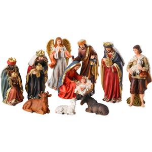 Yinns Nativity Sets, 8 Inch Christmas Nativity Scene Indoor, 11 Piece Resin Nativity Figurine for Christmas Tabletop Religious Xmas Home Decorations