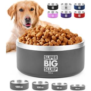 Tuff Pupper 100 oz Heavy Duty Insulated Stainless Steel Dog Bowl for Large Dogs, Non-Slip Base, Dishwasher Safe