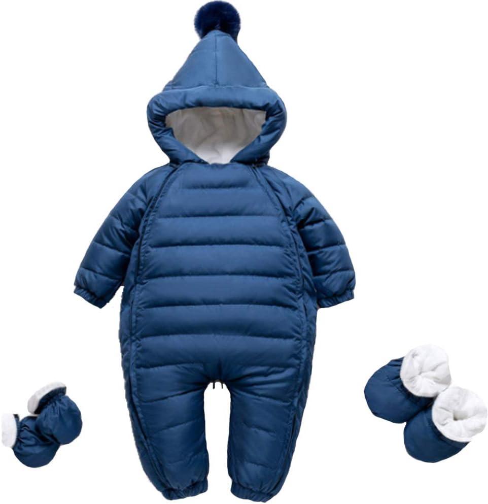 Waterproof Down Filled Baby Snowsuit Fleece Lined Light Weight-with Gloves&Shoes (18-24 Months, Navy Blue)