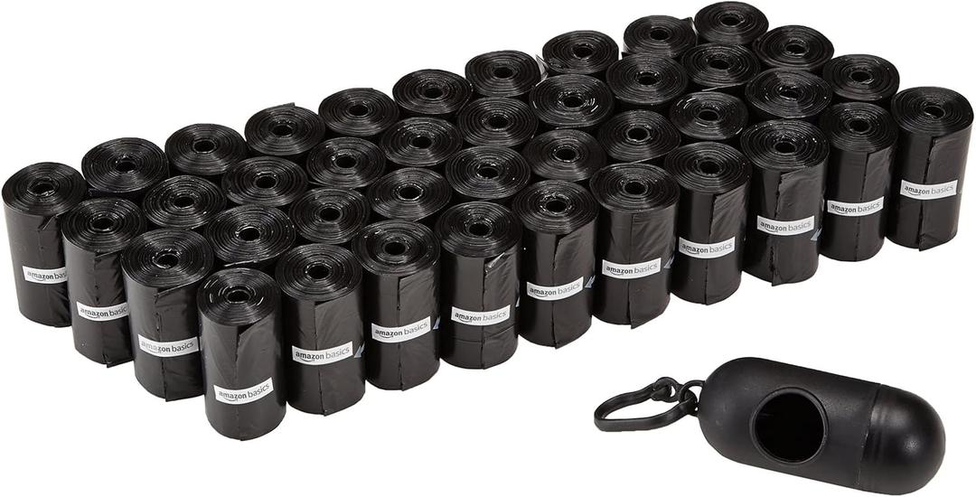 Amazon Basics Dog Poop Bags with Dispenser, 600 Count, Unscented, Includes Leash Clip