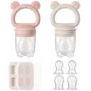2 Pack Silicone Baby Fruit Feeder with Mini Freezer Tray, Breastmilk Popsicle Molds for Baby Teething Relief, Baby Teethers, Fresh Food Feeder for Safe Infant Self Feeding, Extra Food Pouches - Pink