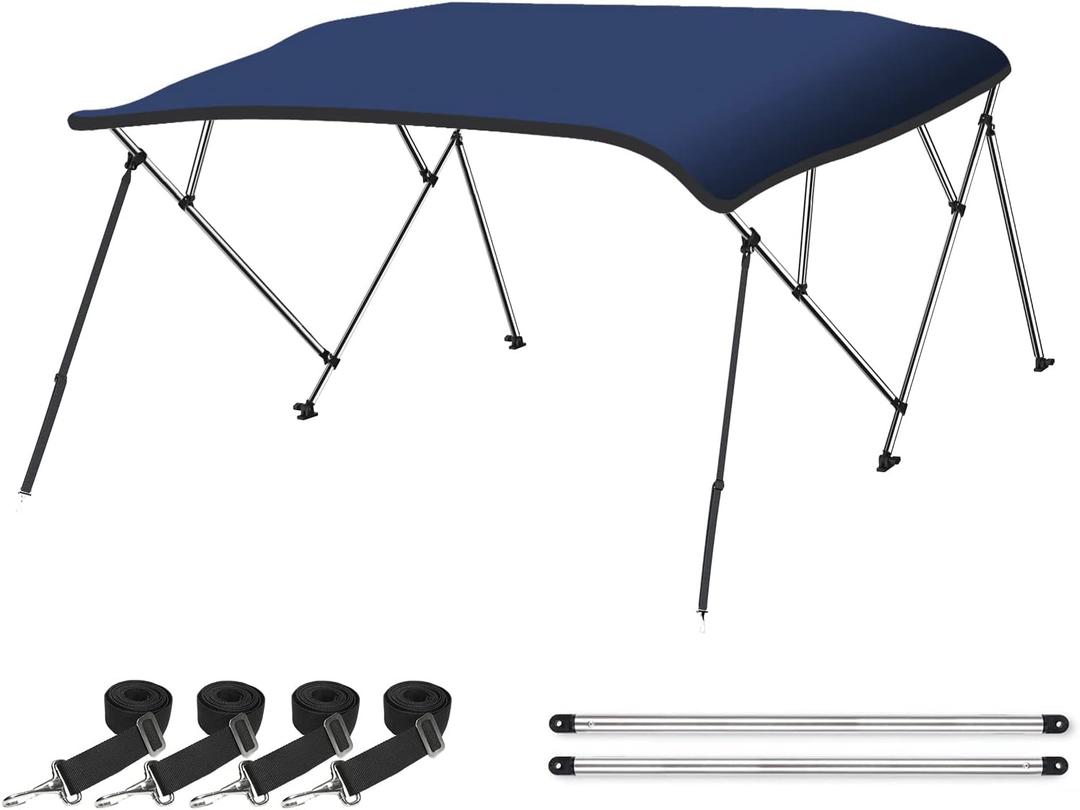 Naviskin 10 Optional Colors Available 3-4 Bow 13 Different Size Bimini Top Cover Includes Mounting Hardwares,Storage Boot with 1 Inch Aluminum Frame (Navy Blue)