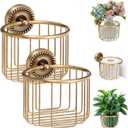 LemonRoad 2 Pack Vintage Brass Toilet Paper Holder Wall Mounted Antique Decorative Toilet Paper Holder for Plant and Candles, Victorian Bathroom Decor Accessories, for Roll with Diameter Within 5 Inch