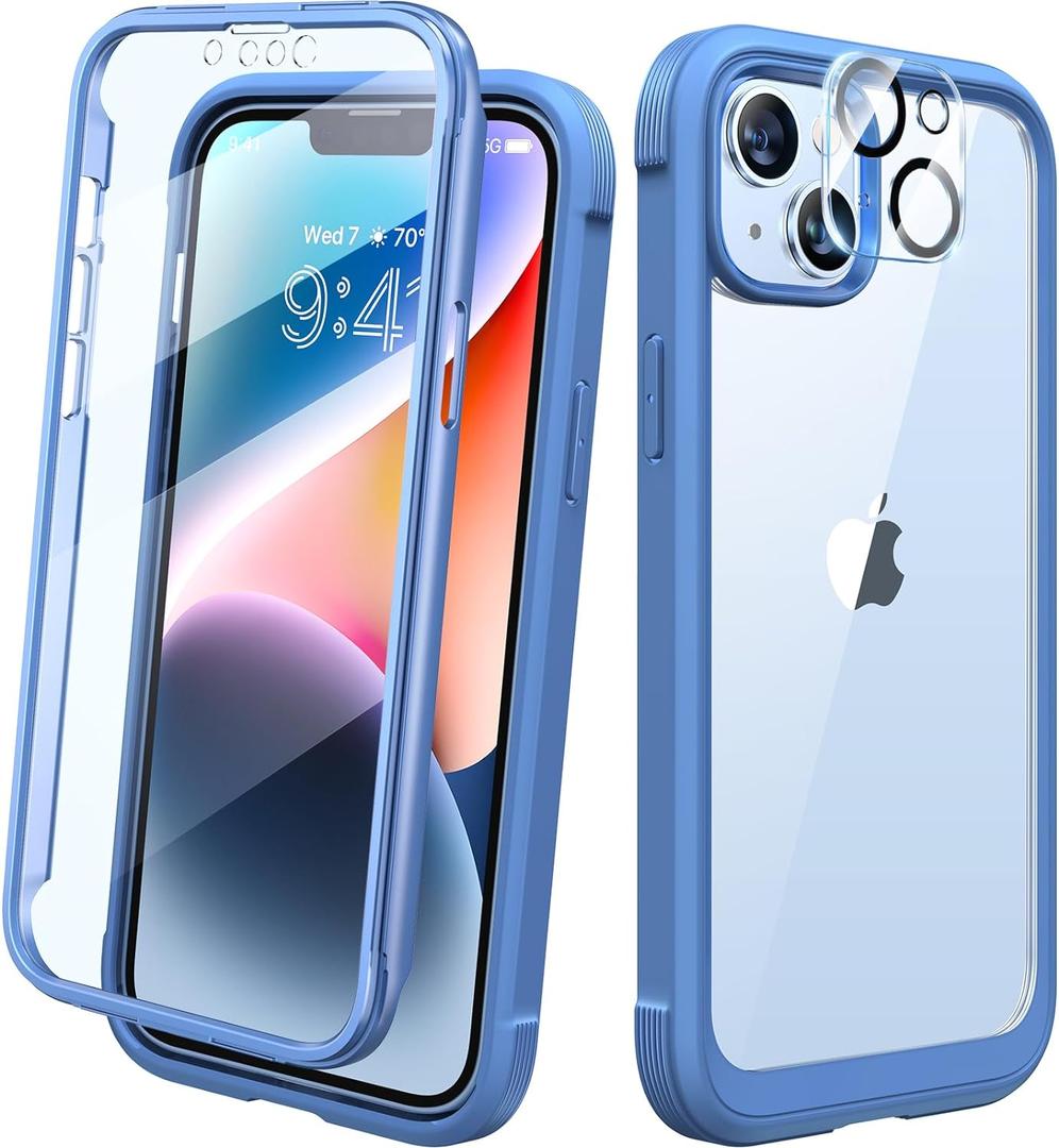 Diaclara Designed for iPhone 14 Case, Full Body Rugged Case with Built-in Touch Sensitive Anti-Scratch Screen Protector, with Camera Lens Protector for iPhone 14 6.1" (Elegant Blue)