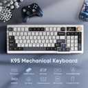 RedThunder K95 Wireless Mechanical Keyboard, TFT Screen & Knob, Tri-Mode BT5.0/2.4GHz/USB-C Hot Swappable Custom, Pre-lubed Linear Switches, Gasket Structure, RGB Gaming Keyboard, Snowy White-Blue