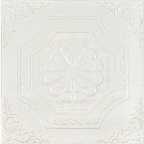Elffloor Ceiling Tiles Peel and Stick Waterproof 3D Foam Self-Adhesive Flower Ceiling Sticker 13.8 in×13.8 in, Pack of 32, Covering42 sq.ft for roof and Wall