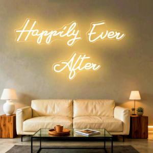 60 Inch Super Large Happily Ever After Neon Sign with Remote Dimmer, LED Lights Sign with Remote Dimmer, Happily Ever After Neon Lights for Bedroom, Lighs Up for Wedding, Birthday Party, Warm White, Total 60 inch