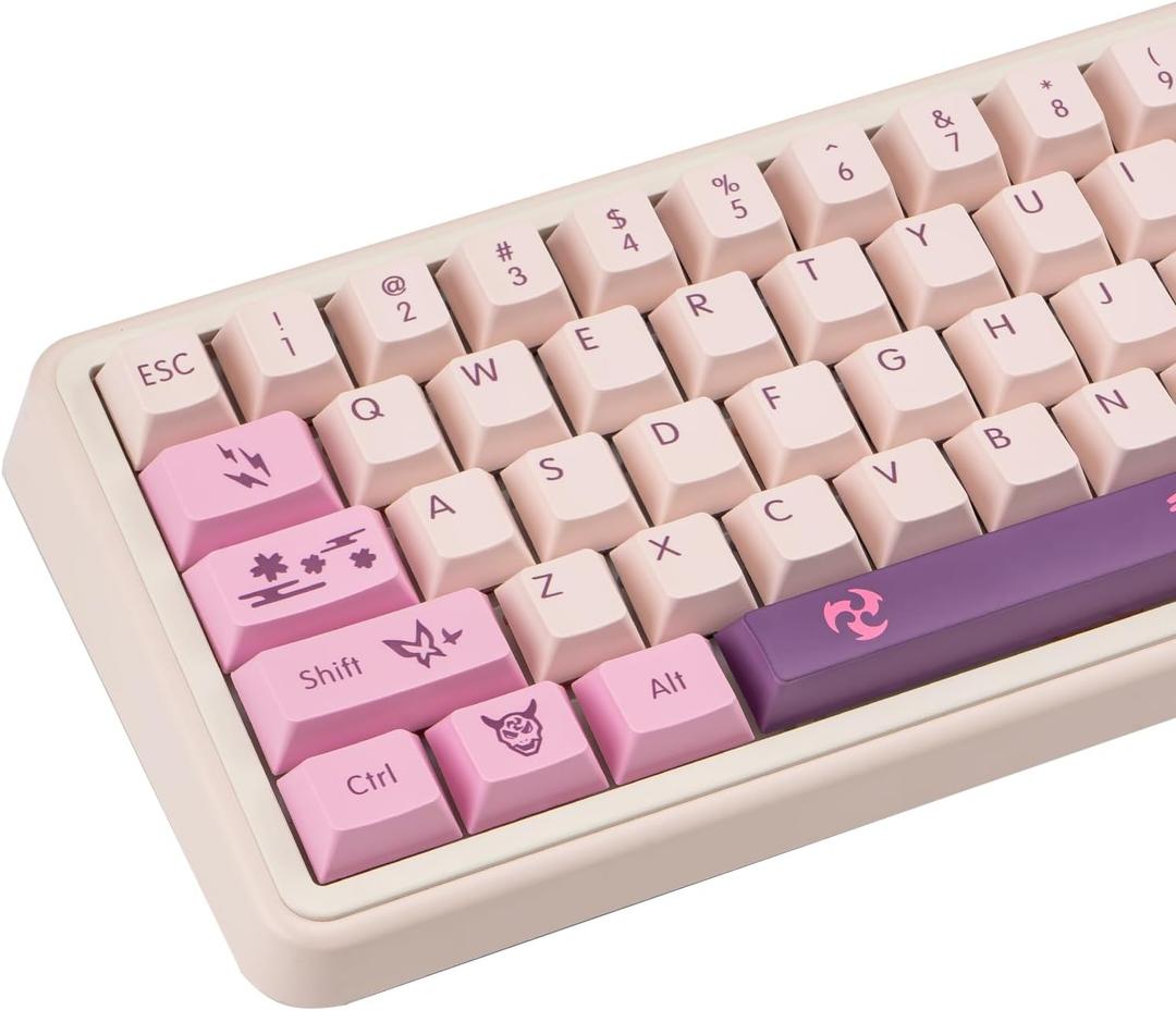 134 Keys Pink Purple Keycaps, PBT Custom Key caps Cherry Profile Japanese Keycaps Set Fit for 61/64/87/104/108 Cherry Gateron MX Switches Mechanical Keyboard