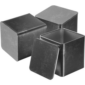 uxcell 3pcs Square Tin Can, 90mm Metal Empty Storage Container Organizer Candle Jar with Lid for Treats Gifts Favors Loose Tea Coffee Crafts Cookies, Gray