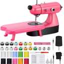 Flying Banana Mini Sewing Machine for Beginners, Girls Sewing Machine Ages 8-12 Kids, Lightweight Small Electric Maquina De Coser with Extension Table, LED Light, Pink