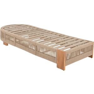 Outdoor Acacia Wood Patio Adjustable Lounge Chair - Uncushioned for Backyard Pool Garden - Beige Rope & Natural Iron