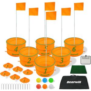Bearwill Golf Bucket Game for Family, Adults and Kids Portable 6 Hole Golf Course with Balls and Flag, Outdoor Indoor Golf Yard Game for Park, Beach, Lawn, Camping