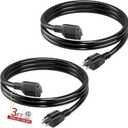 16/3 Short Extension Cord 3 FT 2 Pack, Black Extension Cord Flexible & Durable, Indoor 3 Prong Power Cable, Suitable for Home and Office, 13 Amp 1625 Watt 125VAC 16AWG, ETL Listed