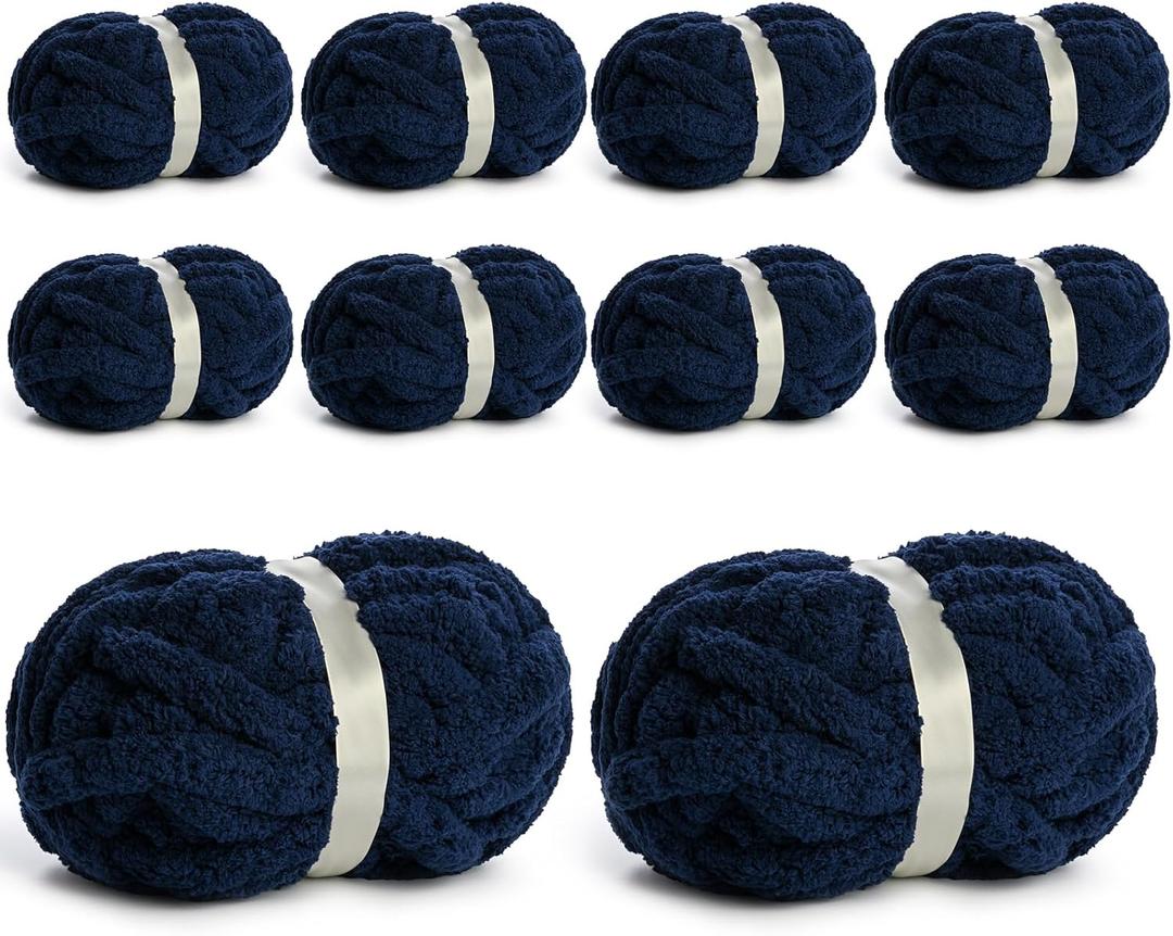 10 Pack Jumbo Chenille Yarn for Crocheting, Super Bulky Baby Soft Yarn for Hand Knitting, 220 yds /70.5 oz Fluffy Chunky Knit Throw Blanket Yarn (Denim Blue)