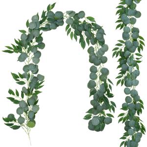 Greentime 2 Pack Greenery Garland Each 6.5 FT Artificial Eucalyptus Garland for DIY Wreath Vine Weeding Arch Stairs Decor