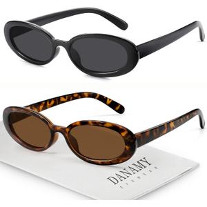 DANAMY Sunglasses Womens Retro Oval Sunglasses for Women Men Fashion Small Oval Sun Glasses 90s Vintage Driving Shades, One Size