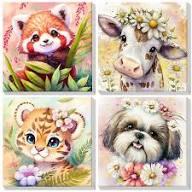 Set of 12 Paint - By - Numbers Canvases with Cute Pastel Animal and Cocktail Designs