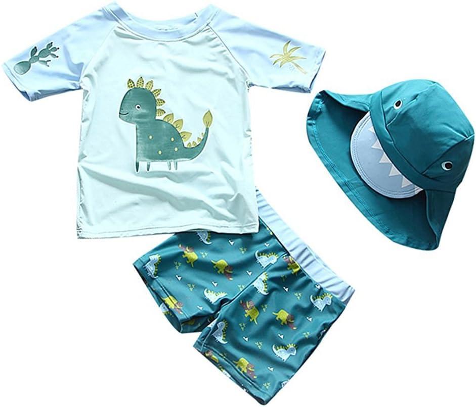 Baby Toddler Boys Two Pieces Swimsuit Set Swimwear Dinosaur Bathing Suit Rash Guards with Hat UPF 50+ (18-24 Months, Navy)