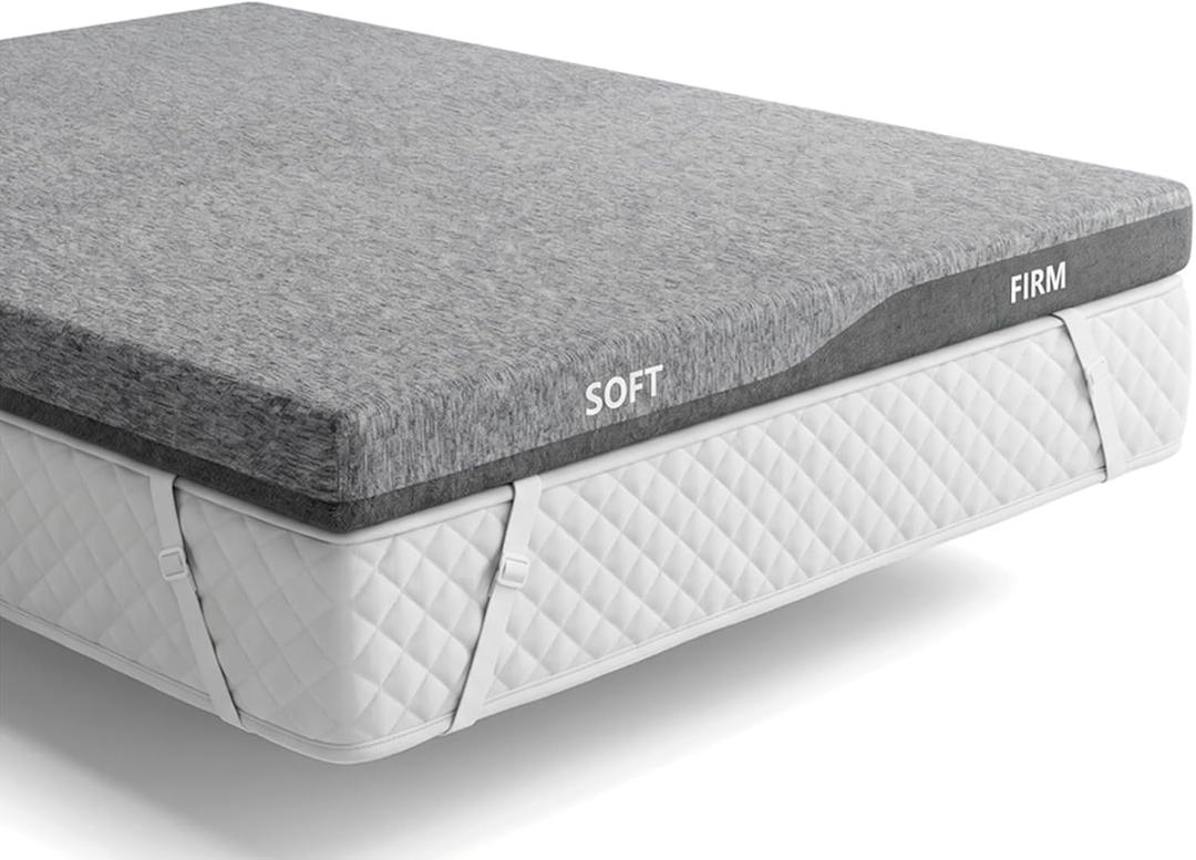 PERLECARE Soft & Firm Dual Firmness Mattress Topper Queen Size, 3 Inch Split Left Soft & Right Firm Bed Topper, Premium Soft & Supportive, Non-Slip & Removable, Made with CertiPUR-US Certified Foam