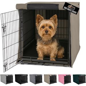 GORILLA GRIP Dog Crate Covers Compatible with Amazon Basics Dog Crates, All Sides Open, Privacy Cover Fits 24" Wire Kennel, Breathable Mesh Windows, Light Reducing Puppy Training Cage Topper, Taupe (24" x 18" x 20")