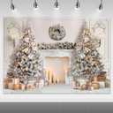 Mocsicka Classic Christmas Interior Room Photography Backdrop White Christmas Fireplace Photo Background Decorated Xmas Tree Family Kids Holiday Party Banner Decorations Photo Booth Props (10x8ft)
