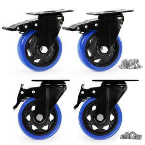 Caster Wheels, Heavy Duty 4 Inch Casters Set of 4, Locking Swivel Casters Wheels for Cart, Furniture and Workbench, Blue