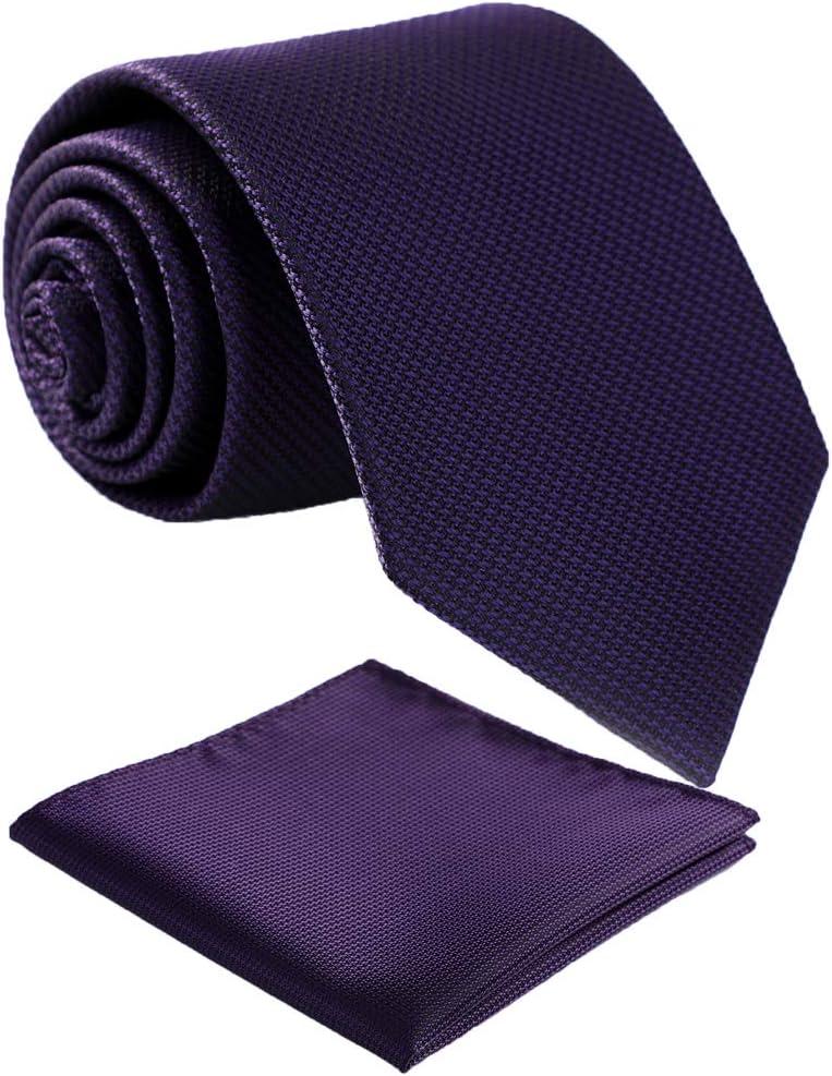 Mens Solid Color Tie,Handmade Neckties With Multiple Colors+Gift Box (Purple Tie+pocket Square)