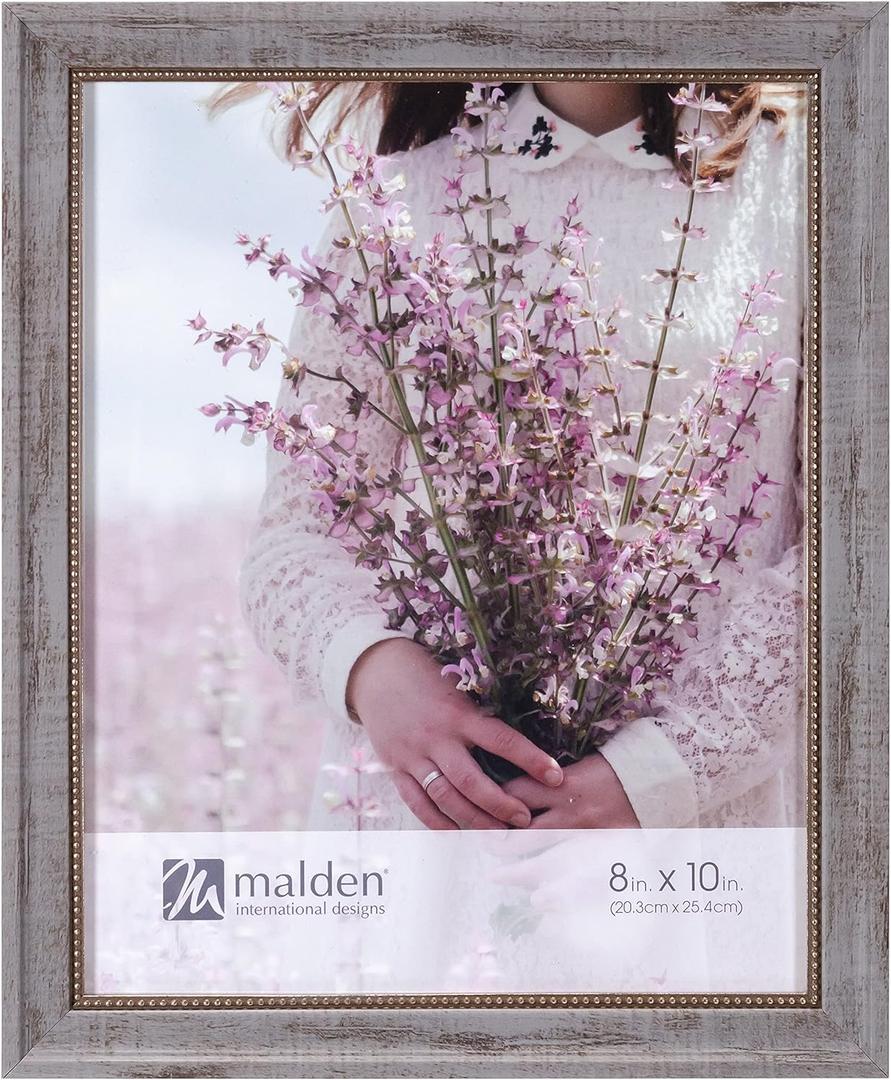 Malden International Designs 8x10 Distressed Gray Picture Frame With Inner Bead Border