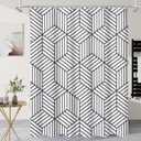 Litabel Long Shower Curtain 72 x 78, White and Black Striped Fabric Waterproof Bath Curtain, Modern Geometric Art Decor Minimalist Shower Curtain Set