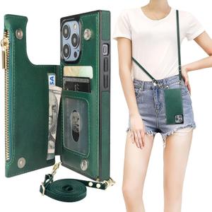 Bocasal Crossbody Wallet Case for iPhone 14 Pro with RFID Blocking Card Slot Holder, Magnetic Flip Folio Purse Case, PU Leather Zipper Handbag with Detachable Lanyard Strap 6.1 Inch 5G (Black)