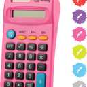 Calculator Pink, Basic Small Solar and Battery Operated, Large Display Four Function, Auto Powered Handheld Calculator School and Kids Comes in Green, Red, Purple, Grey, Blue, 1 PK by Enday