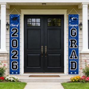 3 x Blue Graduation Decorations 2026, Congrats Grad Banner for Class of 2026 Graduation Party Decorations