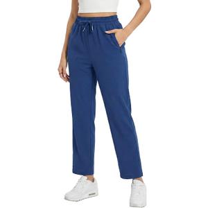 Women's Joggers Pants with Zipper Pockets, Lightweight Elastic Waist Sweatpants Straight Leg Workout Sports Pants (Blue, S)