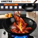 Carbon Steel Wok Pan, Woks & Stir-Fry Pans with Glass Lid Cookwares, Nonstick Wok, No Chemical Coated Round Bottom Hand Hammered Chinese Wok for All Stovetop Type
