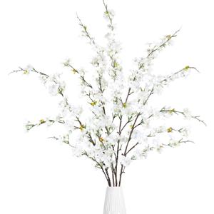 Sggvecsy Artificial Cherry Blossom Flowers 4 Pcs Faux Cherry Blossom Stems Faux Silk Cherry Blossom Branches 43 Fake Flowers Long Stems for Vase Arrangements Home Wedding Table Decor (White)