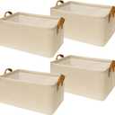 SNWDN 4 Pack Closet Cloth Storage Bins for Shelves, Medium Storage Baskets for Shelves, Fabric Bins for Closet organization with Handles（ Beige 15''L x 10''W x 8''H）