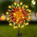 Solar Wind Spinner Metal Sun Decor, Wind Sculptures & Spinners 60.3 in Garden Kinetic Art with Solar Powered Vine String Shining LED Lights for Outdoor Garden Lawn Yard