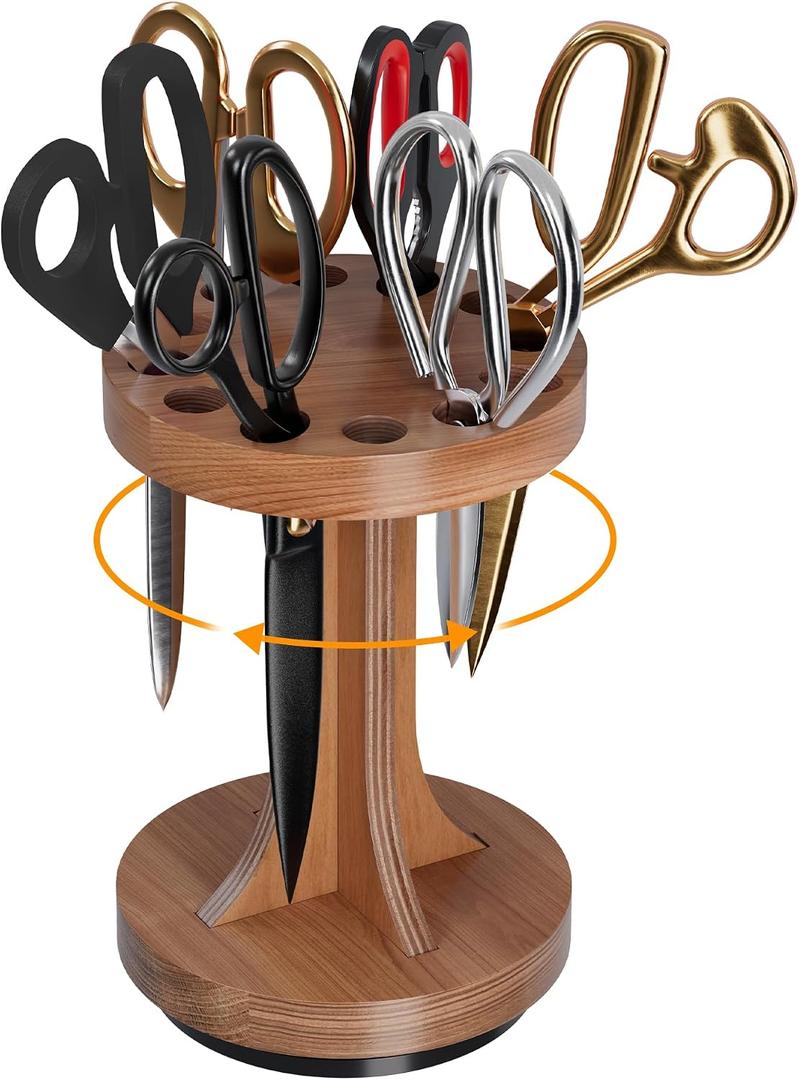 Wooden Rotating Scissor Holder,12-Slot Shear Holder with 360 Swivel Base ,Perfect for Sewing ,Quilting , Crafts,Stylists &Hairdressers