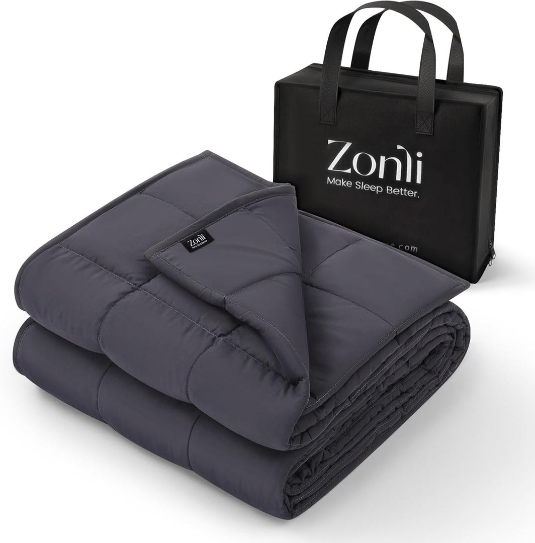 ZonLi Weighted Blanket (60"x80", 20lbs, Dark Grey) Queen Size Weighted Blanket for Adults, High Breathability Heavy Blanket, Soft Material with Premium Glass Beads